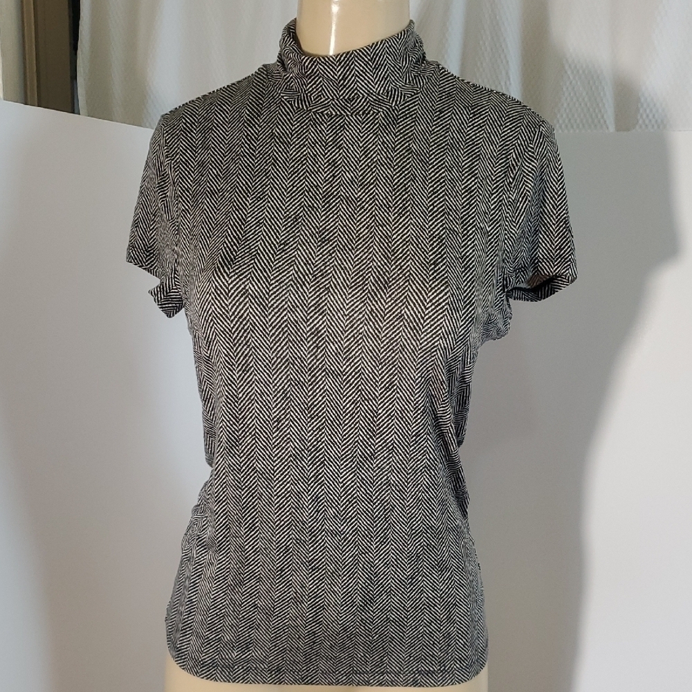 Lauren Ralph Lauren Turtleneck Top Women Petite Black and White Size M